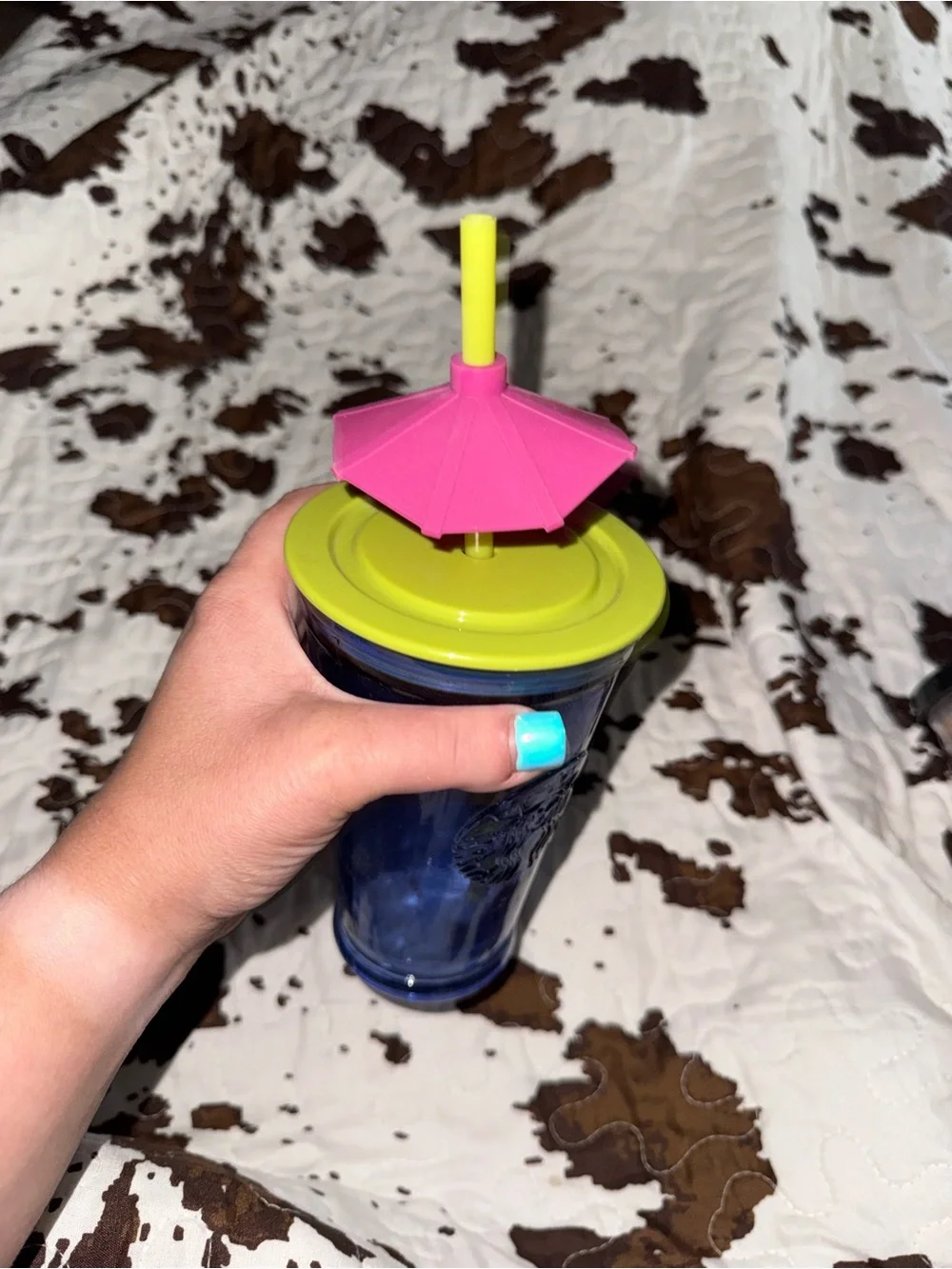 Starbucks Hawaii Collection Glass Blue Tumbler with Pink Umbrella
